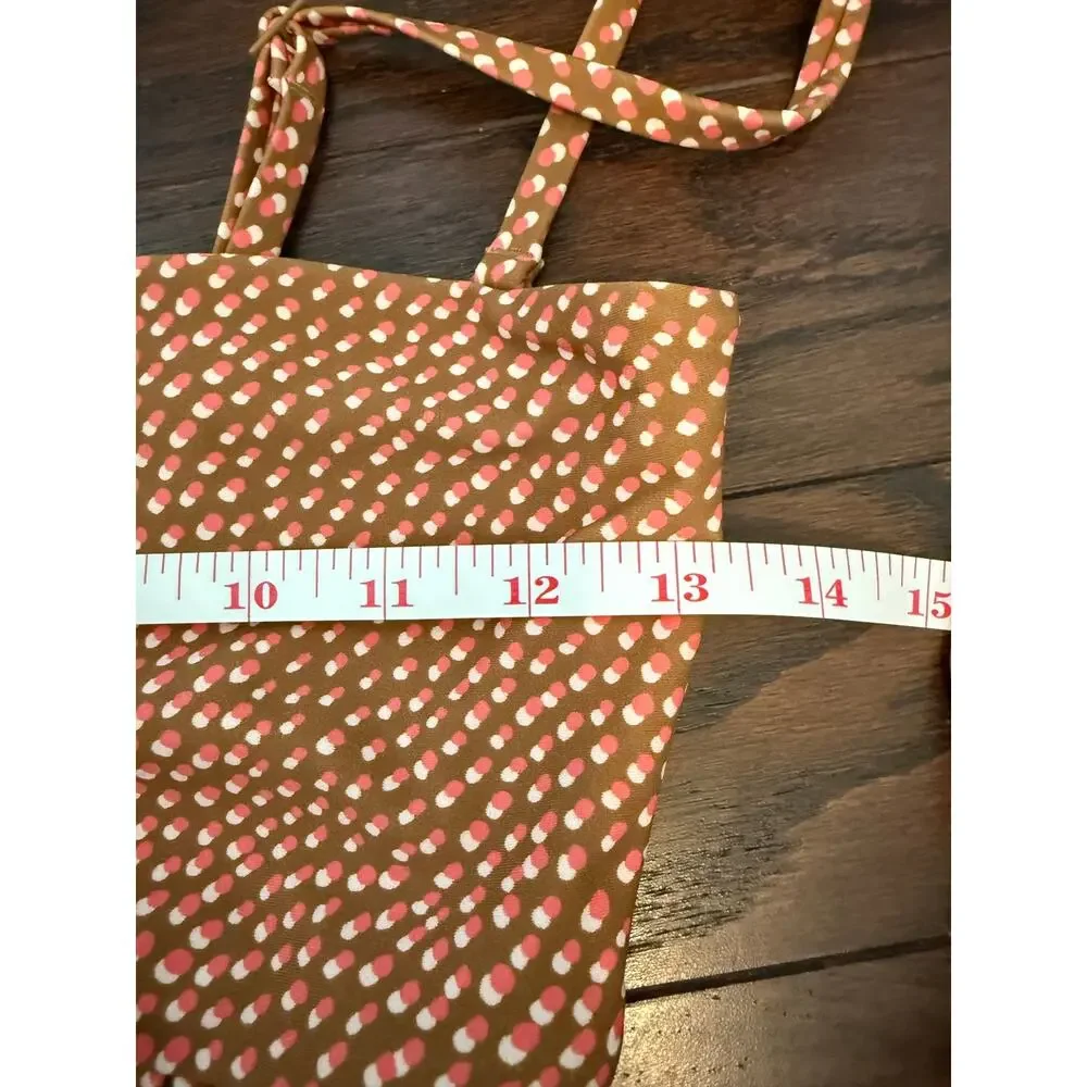 Aerie Wrap Strapless One Piece Swimsuit Brown Pink Dot Print Cutout Tie Front M